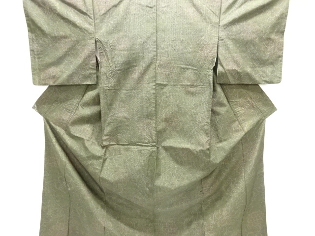 アンティーク　花模様織り出し十日町紬着物